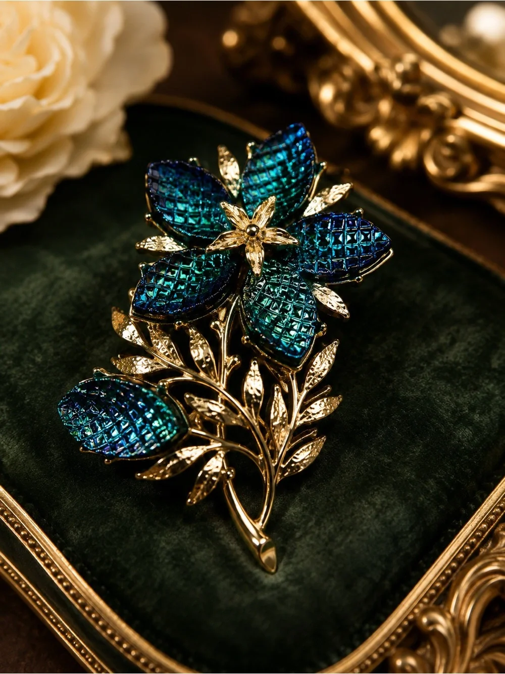 Vintage François by Coro Peacock Blue Floral Brooch